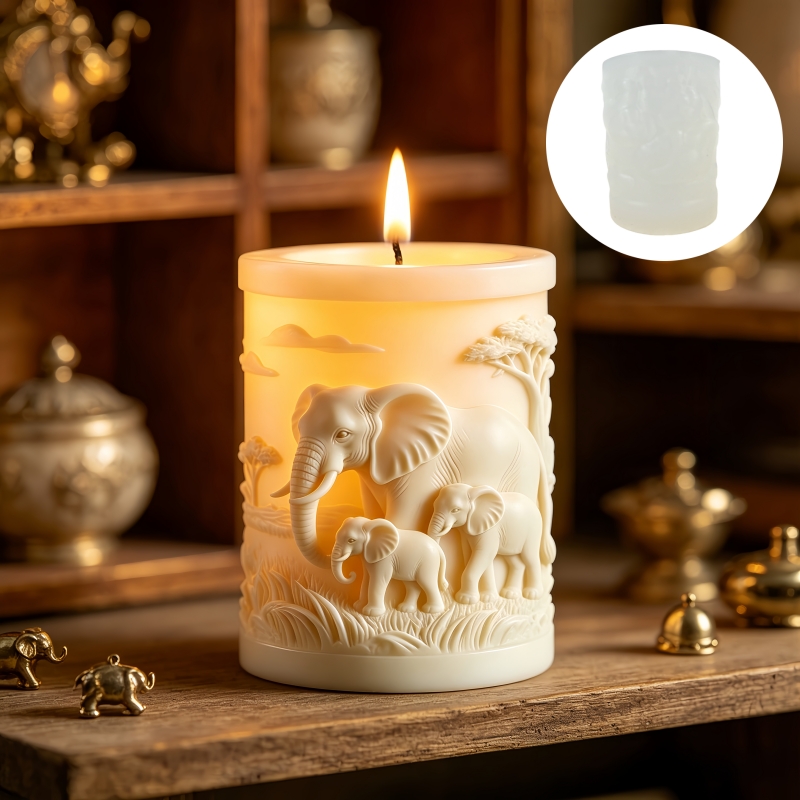 Candle Making Kit For Kids - Elephant and Elephant Child Cylindrical Candle